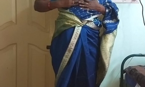 des indian horny sharp practice tamil telugu kannada malayalam hindi wed vanitha wearing blue affect unduly saree  akin to big titties and shaved pussy press hard titties press nip rubbing pussy masturbation